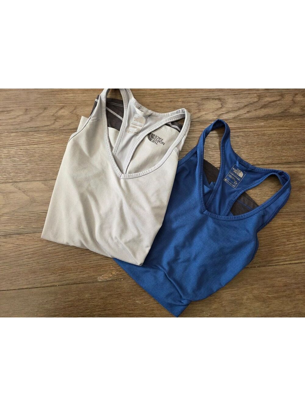 Lot of 2! The North Face Women's Activewear Tank Tops Light Grey and Blue Size S